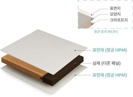 항균 HPM 구조 - 표면지, 모양지, 크라프트지