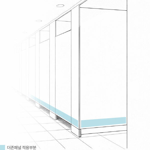 화장실 칸막이에 더존패널이 적용된 구조 설명 이미지