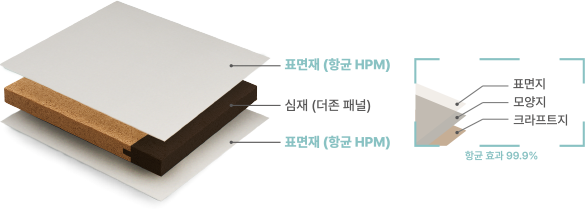항균 HPM 구조 - 표면지, 모양지, 크라프트지
